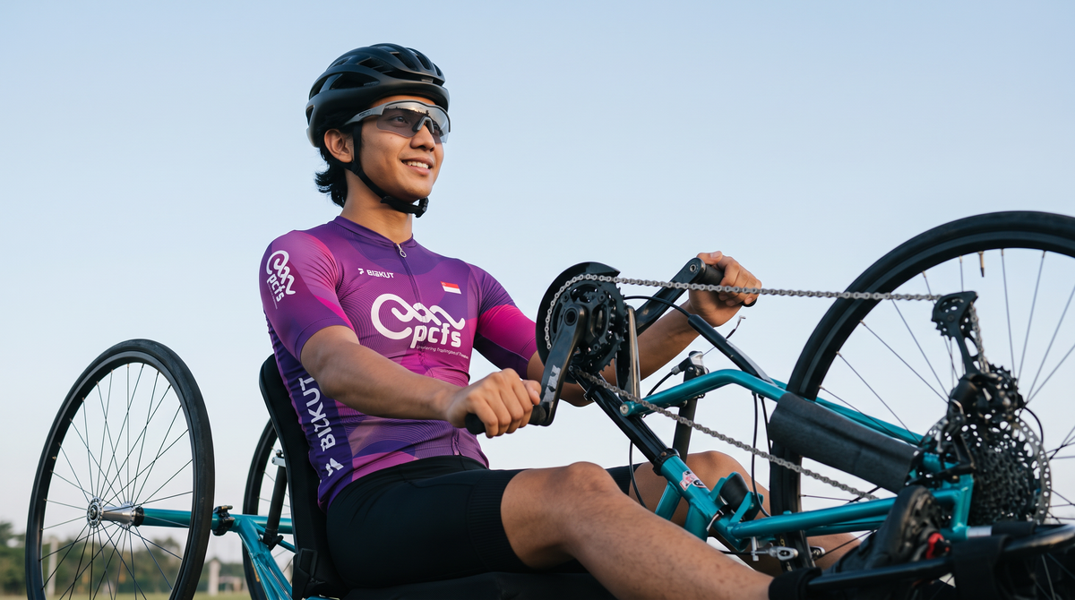 Two cyclists wearing purple custom jerseys and bibshorts